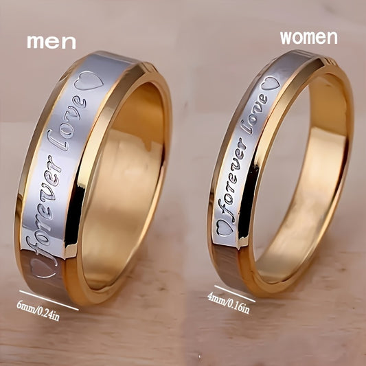 2pcs Fashion Exquisite Stainless Steel Golden Rings Set For Couple, Jewelry Accessories For Everyday Wear, Banquet Holiday Birthday Wedding Anniversary Gift
