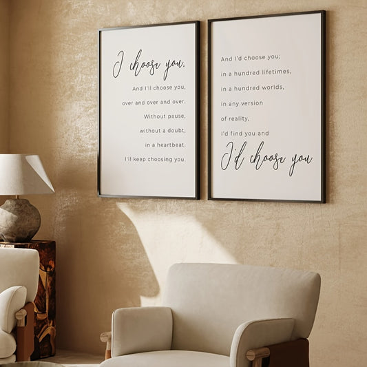 2pcs I Choose You Master Bedroom Decor Bedroom Wall Decor Love Couple Art Above Bed Decor No Framed