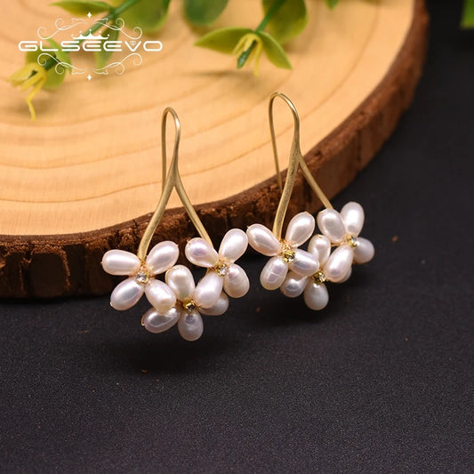 GLSEEVO – boucles d'oreilles en perles d'eau douce naturelles, style Boho, fleur, cadeaux de mariage, goutte d'eau, Bijoux pour femmes, GE0546