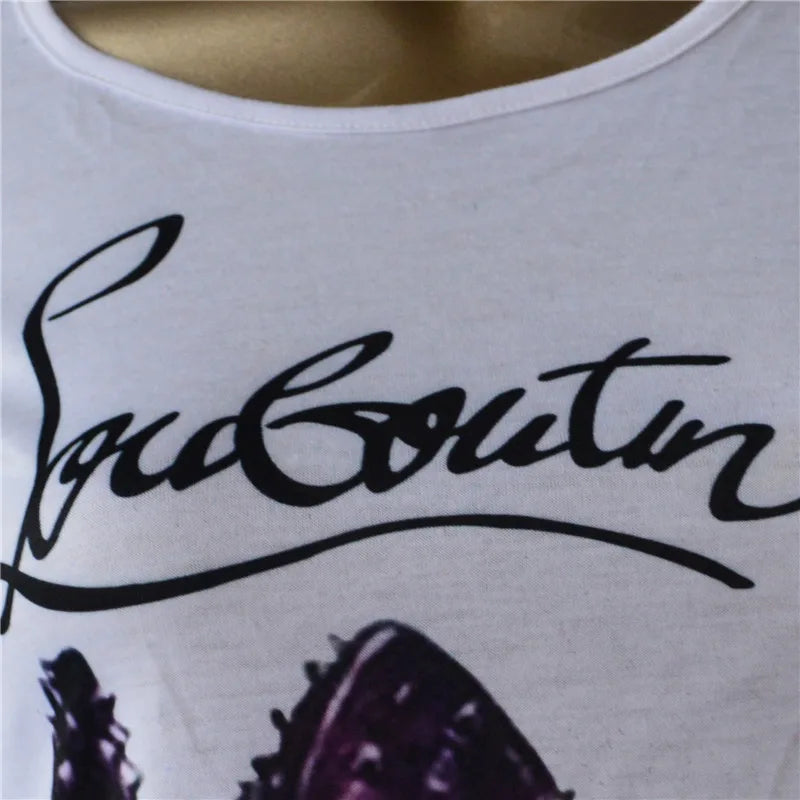 T-shirt blanc à manches courtes pour femmes, chaussures à talons hauts, t-shirt imprimé lettre, chemises d'été, mode Y, NS4180