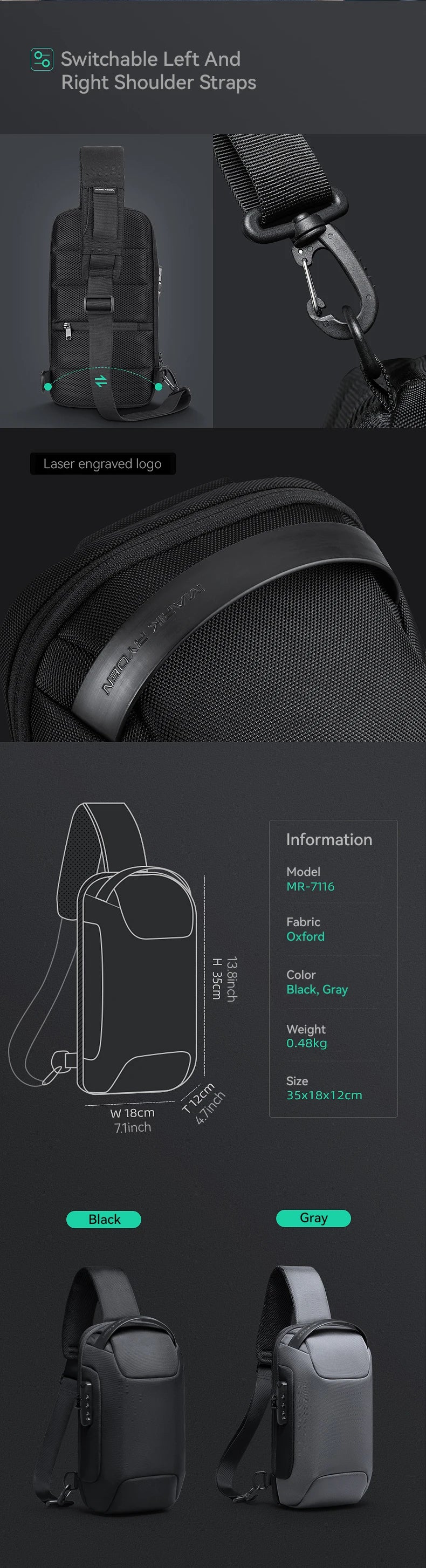 MarkRyden ODYSSEY MINI: sac à bandoulière étanche antivol de Style décontracté pour hommes