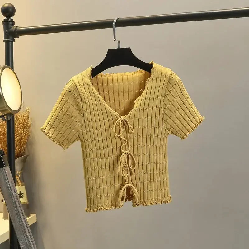 T-shirt à manches courtes pour femmes, haut court, blanc, été