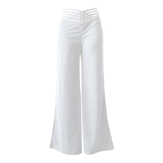 Pantalon évasé pour femmes, élégant, bureau, décontracté, taille haute, printemps été, solide, croisé, maille transparente, Patch, jambes larges