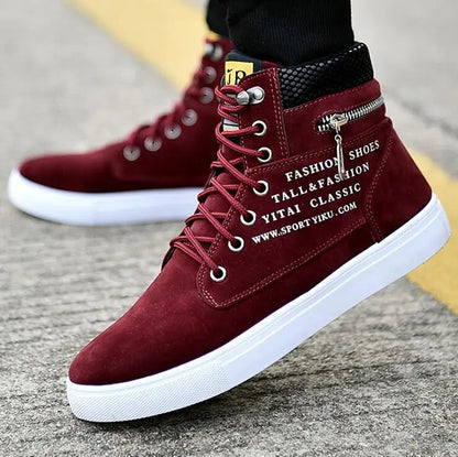 Chaussures de skateboard en cuir pour hommes, baskets montantes, chaussures de sport décontractées, chaussures de rue, chaussures de marche plates