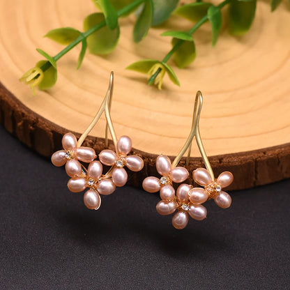 GLSEEVO – boucles d'oreilles en perles d'eau douce naturelles, style Boho, fleur, cadeaux de mariage, goutte d'eau, Bijoux pour femmes, GE0546