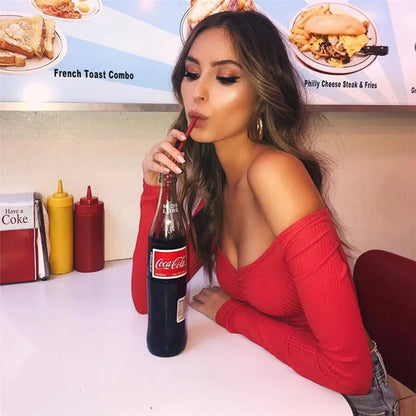 Femmes T-shirts sexy et club mode femme T-shirt à manches longues épaules nues couleur unie dame T-shirt automne T-shirts de base