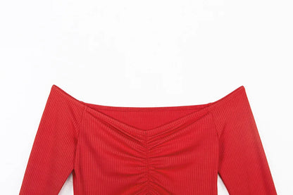 Femmes T-shirts sexy et club mode femme T-shirt à manches longues épaules nues couleur unie dame T-shirt automne T-shirts de base