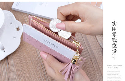 Portefeuille court patchwork pour femme, petit sac à main à fermeture éclair, portefeuilles à carreaux en relief, joli porte-cartes simple, mini sac d'argent rose