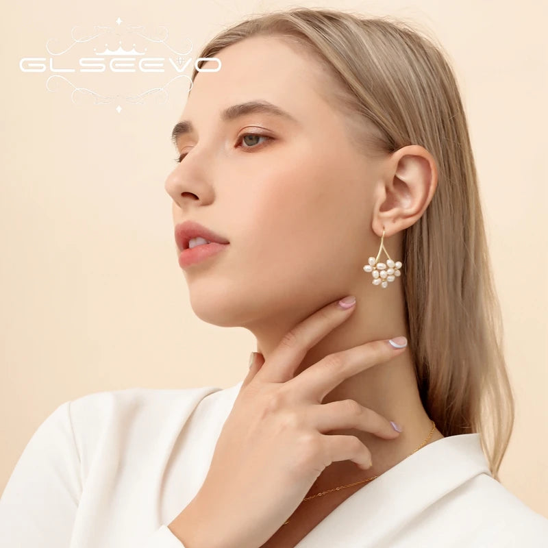 GLSEEVO – boucles d'oreilles en perles d'eau douce naturelles, style Boho, fleur, cadeaux de mariage, goutte d'eau, Bijoux pour femmes, GE0546