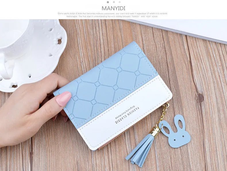 Portefeuille court patchwork pour femme, petit sac à main à fermeture éclair, portefeuilles à carreaux en relief, joli porte-cartes simple, mini sac d'argent rose