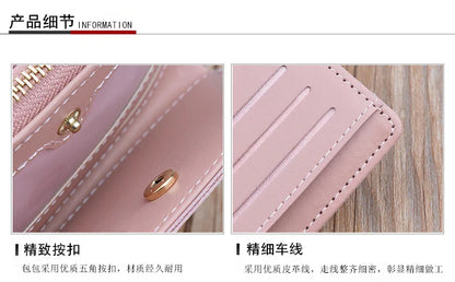 Portefeuille court patchwork pour femme, petit sac à main à fermeture éclair, portefeuilles à carreaux en relief, joli porte-cartes simple, mini sac d'argent rose