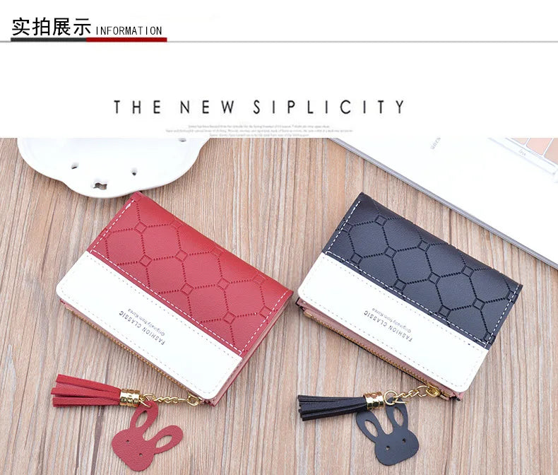 Portefeuille court patchwork pour femme, petit sac à main à fermeture éclair, portefeuilles à carreaux en relief, joli porte-cartes simple, mini sac d'argent rose