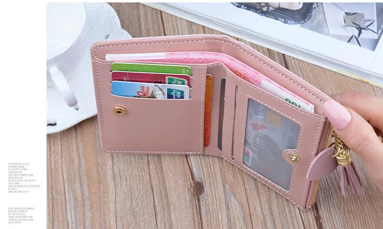 Portefeuille court patchwork pour femme, petit sac à main à fermeture éclair, portefeuilles à carreaux en relief, joli porte-cartes simple, mini sac d'argent rose