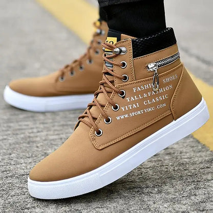Chaussures de skateboard en cuir pour hommes, baskets montantes, chaussures de sport décontractées, chaussures de rue, chaussures de marche plates