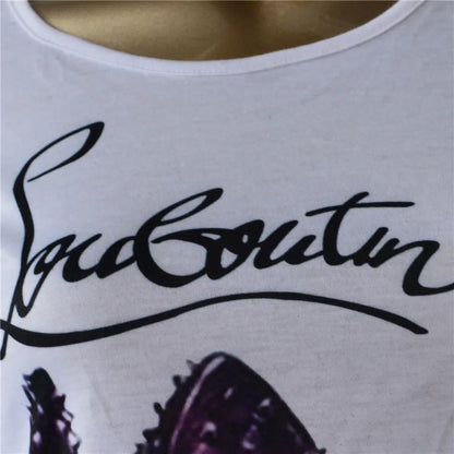 T-shirt blanc à manches courtes pour femmes, chaussures à talons hauts, t-shirt imprimé lettre, chemises d'été, mode Y, NS4180