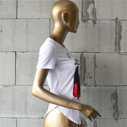 T-shirt blanc à manches courtes pour femmes, chaussures à talons hauts, t-shirt imprimé lettre, chemises d'été, mode Y, NS4180