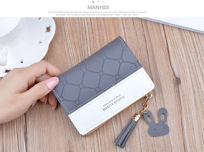 Portefeuille court patchwork pour femme, petit sac à main à fermeture éclair, portefeuilles à carreaux en relief, joli porte-cartes simple, mini sac d'argent rose