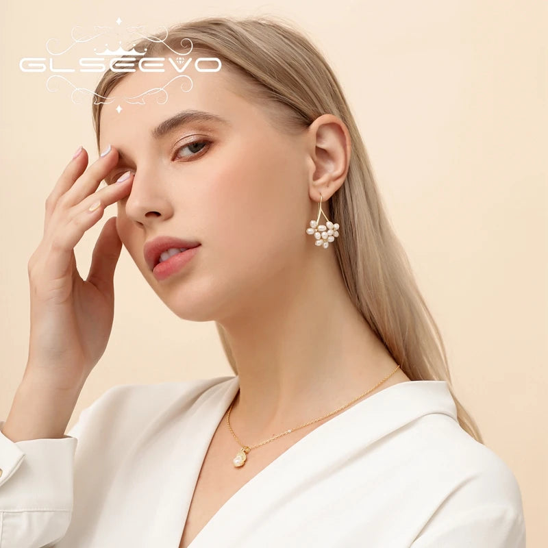 GLSEEVO – boucles d'oreilles en perles d'eau douce naturelles, style Boho, fleur, cadeaux de mariage, goutte d'eau, Bijoux pour femmes, GE0546