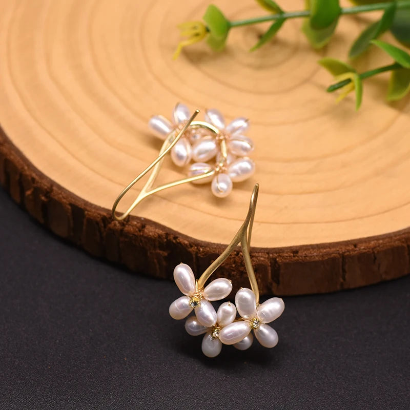 GLSEEVO – boucles d'oreilles en perles d'eau douce naturelles, style Boho, fleur, cadeaux de mariage, goutte d'eau, Bijoux pour femmes, GE0546
