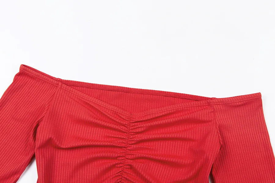 Femmes T-shirts sexy et club mode femme T-shirt à manches longues épaules nues couleur unie dame T-shirt automne T-shirts de base