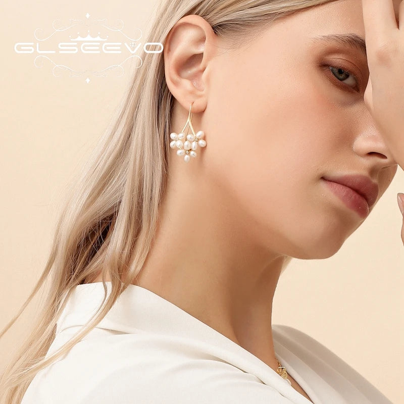 GLSEEVO – boucles d'oreilles en perles d'eau douce naturelles, style Boho, fleur, cadeaux de mariage, goutte d'eau, Bijoux pour femmes, GE0546