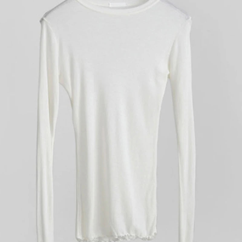 T-shirt uni à manches longues pour femmes, de haute qualité, élastique, basique, décontracté, Sexy, fin, transparent