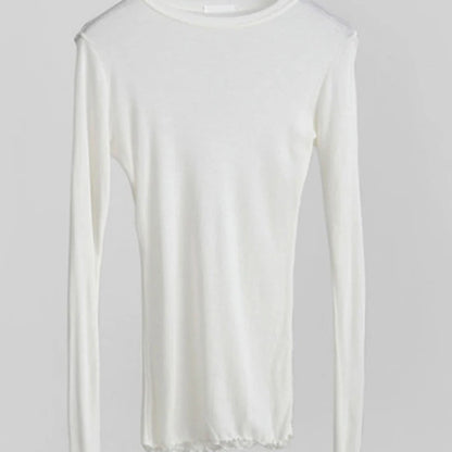 T-shirt uni à manches longues pour femmes, de haute qualité, élastique, basique, décontracté, Sexy, fin, transparent