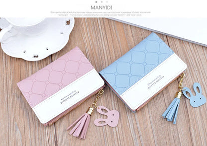 Portefeuille court patchwork pour femme, petit sac à main à fermeture éclair, portefeuilles à carreaux en relief, joli porte-cartes simple, mini sac d'argent rose