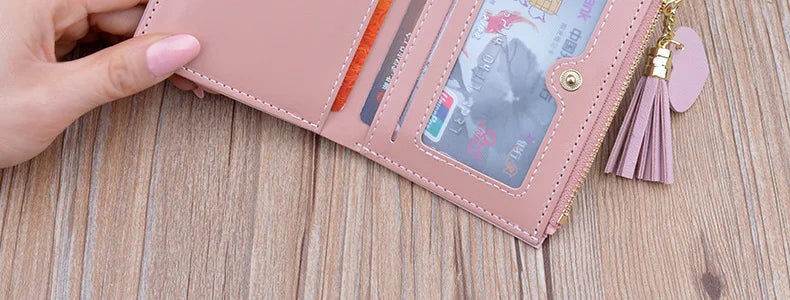 Portefeuille court patchwork pour femme, petit sac à main à fermeture éclair, portefeuilles à carreaux en relief, joli porte-cartes simple, mini sac d'argent rose