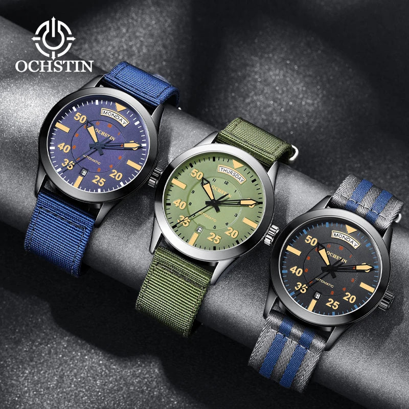 OCHSTIN hommes mode luxe mécanique automatique Date semaine montre couverture arrière transparente Design créatif avec cadran calendrier vert