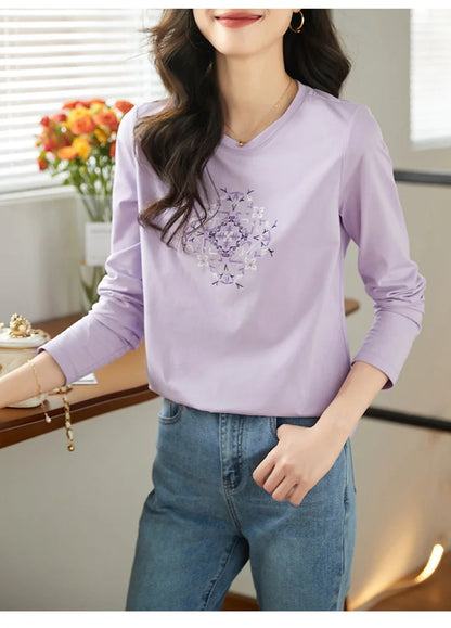 T-shirt à manches longues pour femmes, haut fin et ample, à la mode, intérieur et extérieur, printemps et automne, 2025