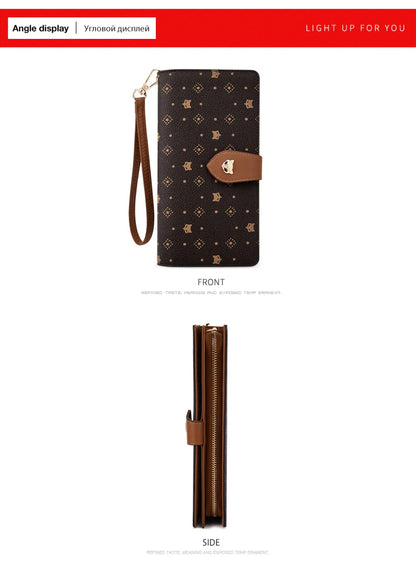 FOXER femmes Long portefeuille carte et porte-passeport élégant pochette dame monogramme PVC avec bracelet sac de téléphone portable femme porte-monnaie