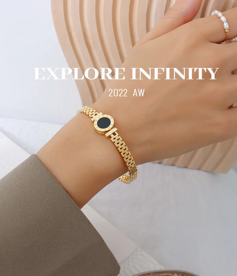 Femme Bijoux plaqué or 18 carats acier chirurgical retour à Rome amour lettre Bracelet chiffre romain Bracelet