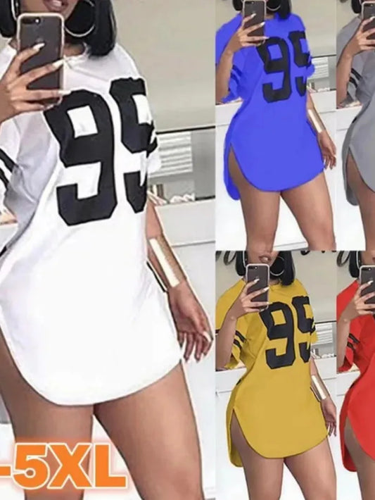 T-shirts femme qualité supérieure printemps/été lettres ample col rond manches courtes mode dames hauts t-shirt robe SJL9