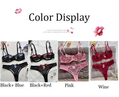 Nuit belle femmes Sexy 2 pièces broderie florale sous-vêtements Sexy lingerie érotique ensemble de sous-vêtements