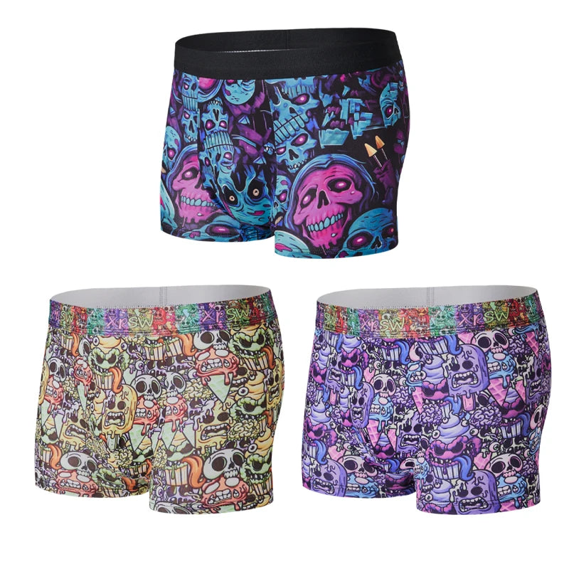FARDLY 3 pièces cadeau d'Halloween pour hommes Boxer pour hommes sous-vêtements doux et respirants caleçons extensibles confortables