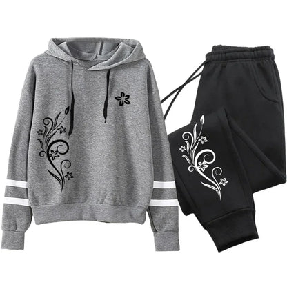 Qualité femmes survêtement quotidien en plein air automne hiver sweats à capuche décontracté une pièce rayure sweat et pantalons de survêtement confort Jogging