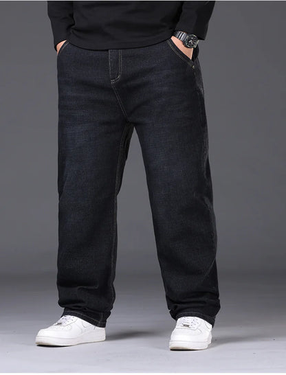Jean extensible pour hommes, 29 à 50 tailles, pantalon en Denim à jambe droite, taille étendue, bleu/noir, Streetwear, coupe décontractée pour le travail et le décontracté