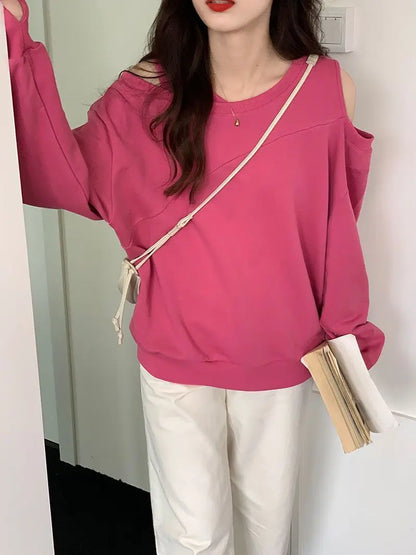 Femme T-shirt rouge Sexy vêtements ample haut uni pour les femmes épaules nues 2025 vieux Simple pas cher T-shirt élégant Original Xxl Emo T-shirt