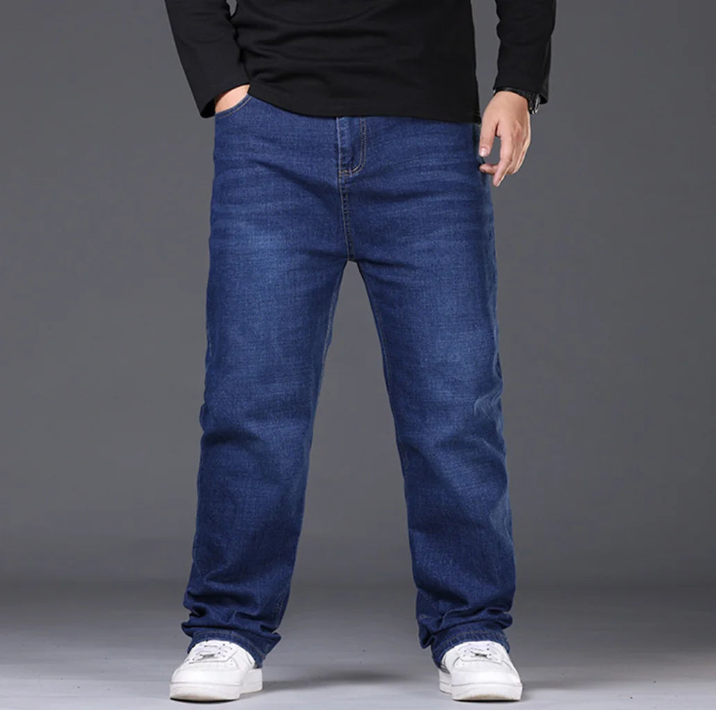 Jean extensible pour hommes, 29 à 50 tailles, pantalon en Denim à jambe droite, taille étendue, bleu/noir, Streetwear, coupe décontractée pour le travail et le décontracté