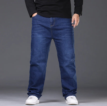Jean extensible pour hommes, 29 à 50 tailles, pantalon en Denim à jambe droite, taille étendue, bleu/noir, Streetwear, coupe décontractée pour le travail et le décontracté