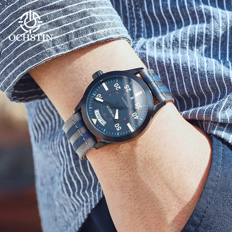 OCHSTIN hommes mode luxe mécanique automatique Date semaine montre couverture arrière transparente Design créatif avec cadran calendrier vert