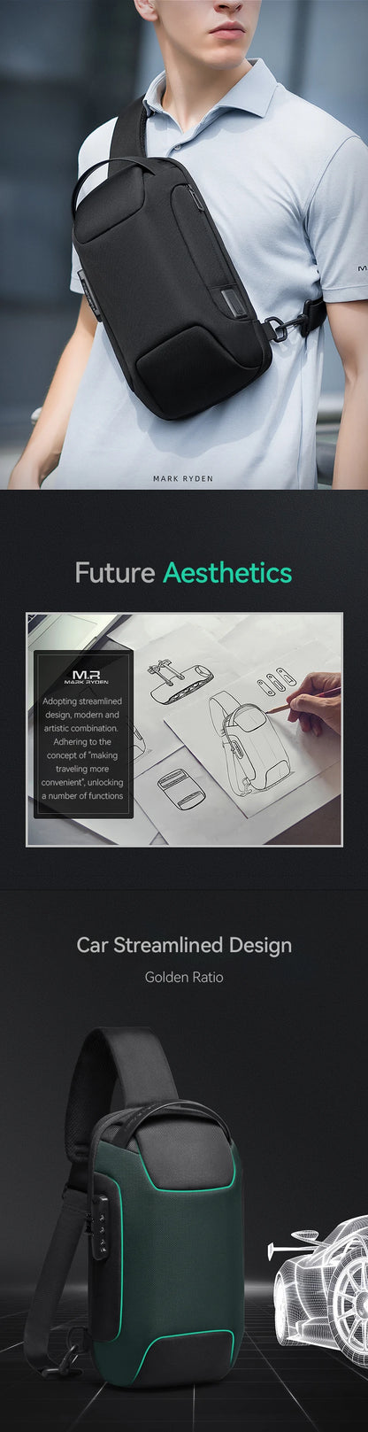 MarkRyden ODYSSEY MINI: sac à bandoulière étanche antivol de Style décontracté pour hommes