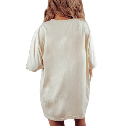 T-Shirt à Manches Courtes et Col Rond pour Femme, Haut Décontracté, à la Mode, Style Rétro, Streetwear