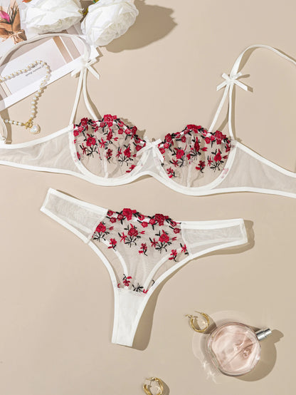 Nuit belle femmes Sexy 2 pièces broderie florale sous-vêtements Sexy lingerie érotique ensemble de sous-vêtements