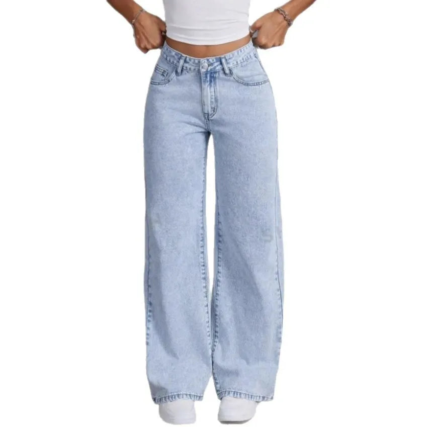 Jean pantalon droit femmes Denim lavé Jean pleine longueur maman broderie poches ample taille haute Vintage fermeture éclair mouche épissé