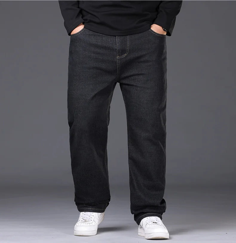 Jean extensible pour hommes, 29 à 50 tailles, pantalon en Denim à jambe droite, taille étendue, bleu/noir, Streetwear, coupe décontractée pour le travail et le décontracté