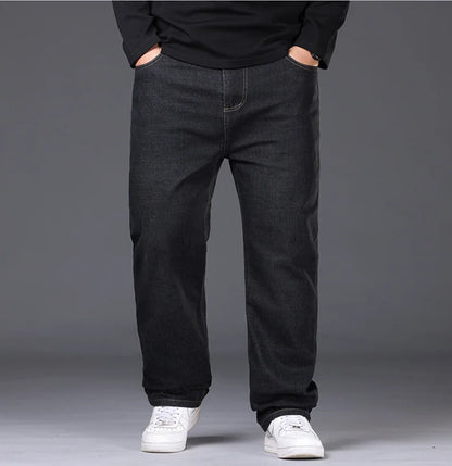 Jean extensible pour hommes, 29 à 50 tailles, pantalon en Denim à jambe droite, taille étendue, bleu/noir, Streetwear, coupe décontractée pour le travail et le décontracté