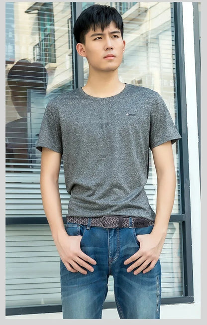 Ceinture en toile tissée pour hommes, tout élastique, extensible, pour garçons, jeunes pantalons polyvalents, Jeans, ceinture à la mode boutonnée