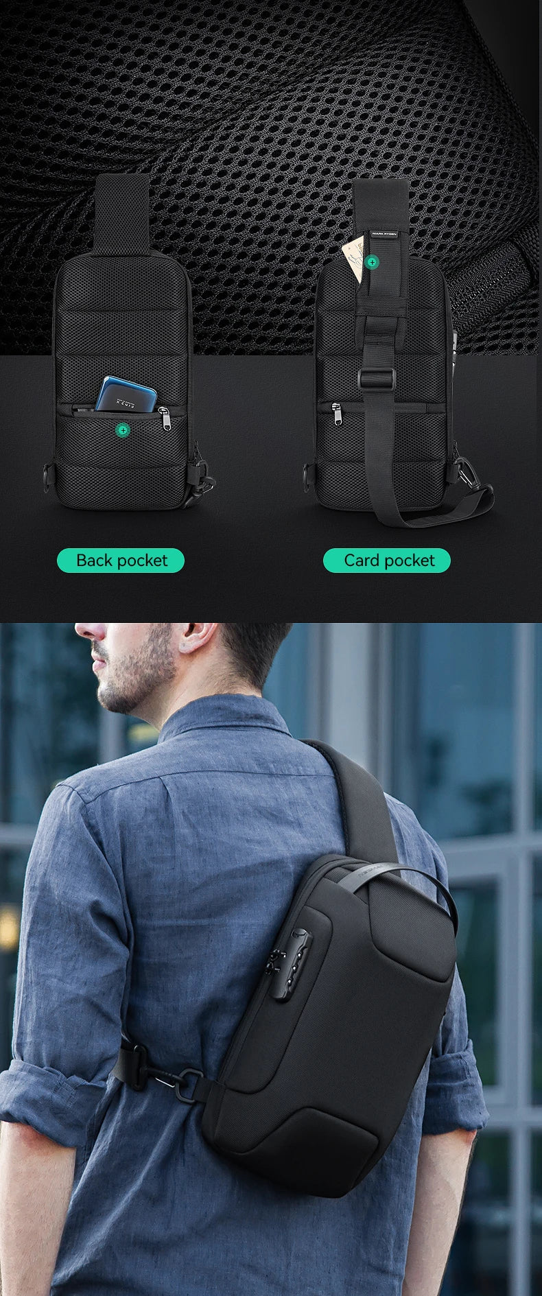 MarkRyden ODYSSEY MINI: sac à bandoulière étanche antivol de Style décontracté pour hommes